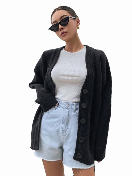 women's sweaters dazy button up drop shoulder cardigan o8md#, White;black